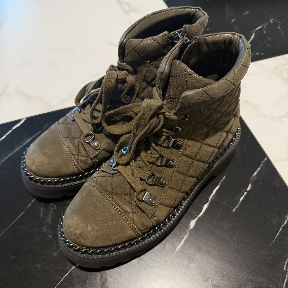 VINCE CAMUTO Womens Maissa Quilted Suede Lace-Up Boots US 7 Gray Military Green - Picture 5 of 12